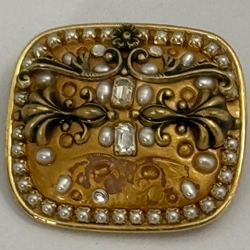Vintage Michal Golan Browns Brass Gold Tone Pewter Pendant Pin Brooch Signed